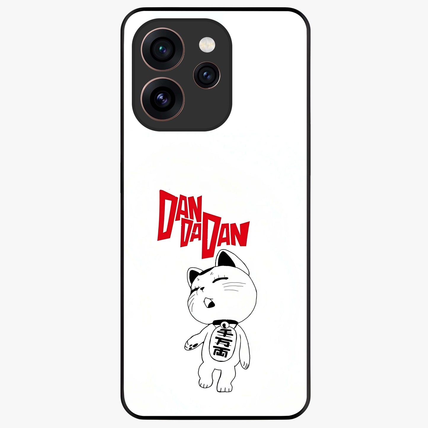 Playful Spirit Charm Glass Case showing flat back view with cheerful charm themed artwork and glossy glass finish.