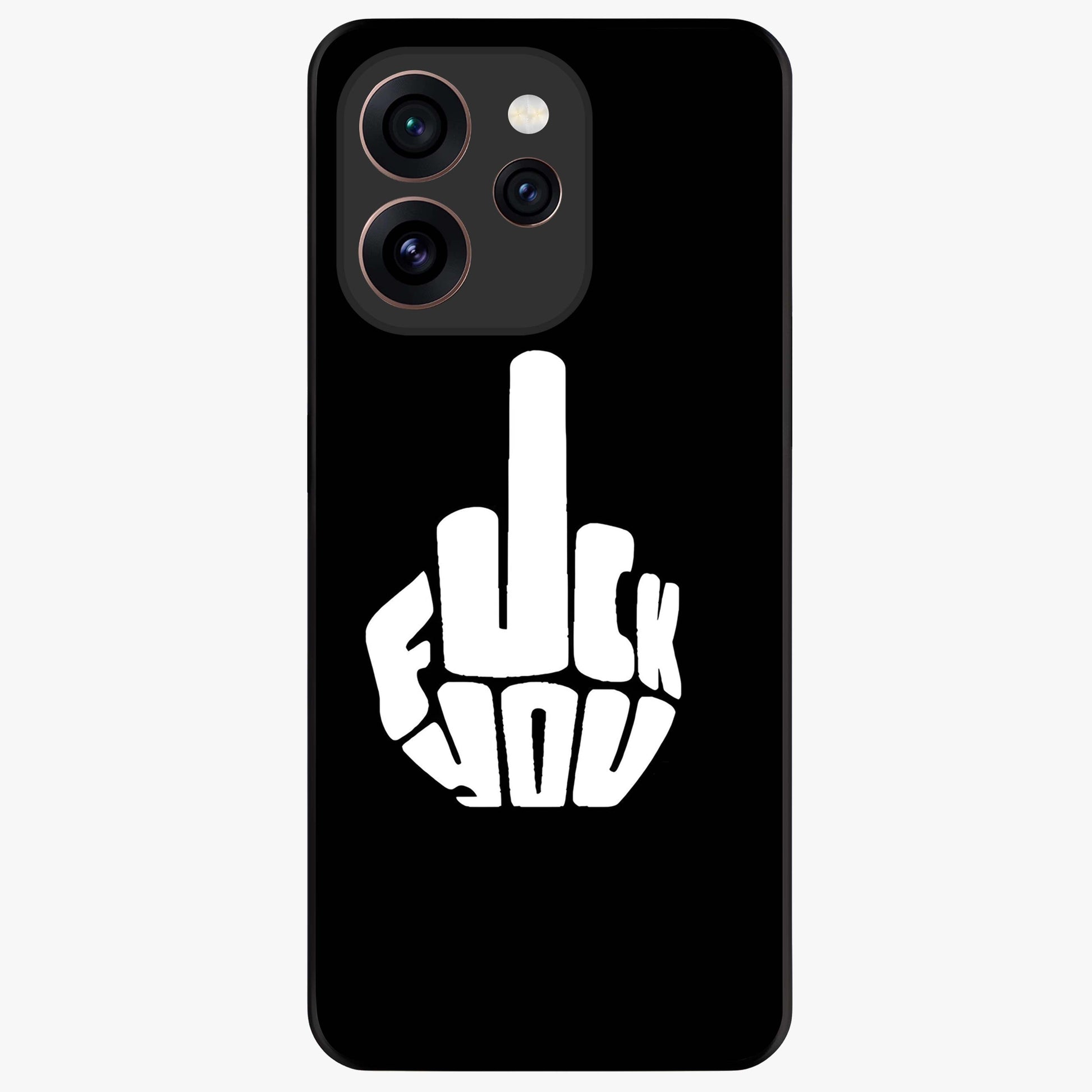 Rebel Mode On Glass Case showing flat back view with bold rebellious typography artwork and glossy glass finish.