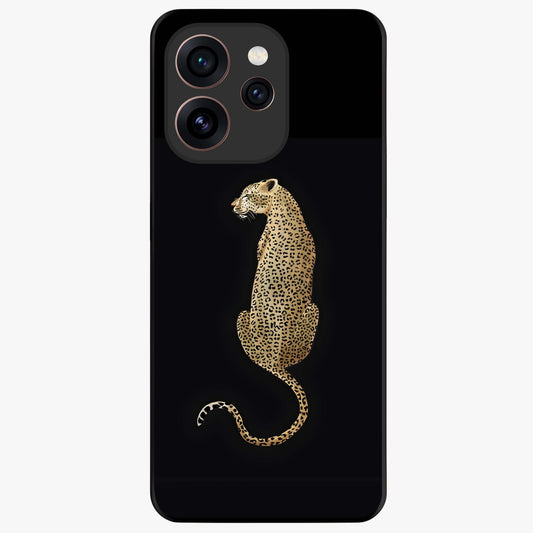 Regal Leopard Glass Case showing flat back view with bold leopard artwork and glossy glass finish.