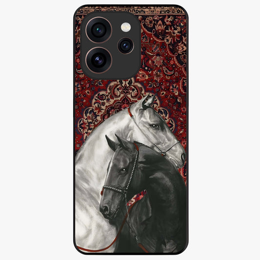 Regal Stallion Tapestry Glass Case showing flat back view with majestic horse tapestry artwork and glossy glass finish.