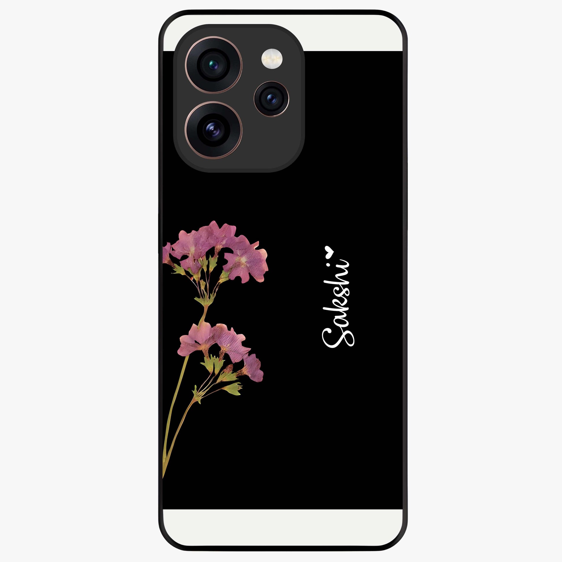 Riching Lavender Flower Custom Name Glass Case showing flat back view with lavender floral artwork and personalized name design.