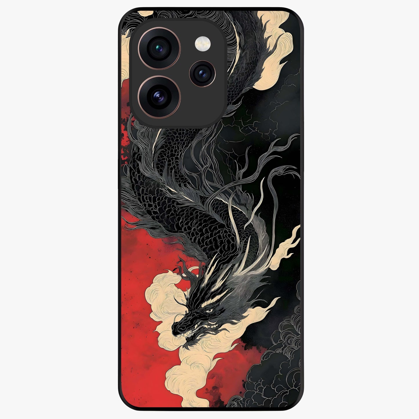 Shadow Dragon Fury Glass Case showing flat back view with fierce dragon artwork and glossy glass finish.