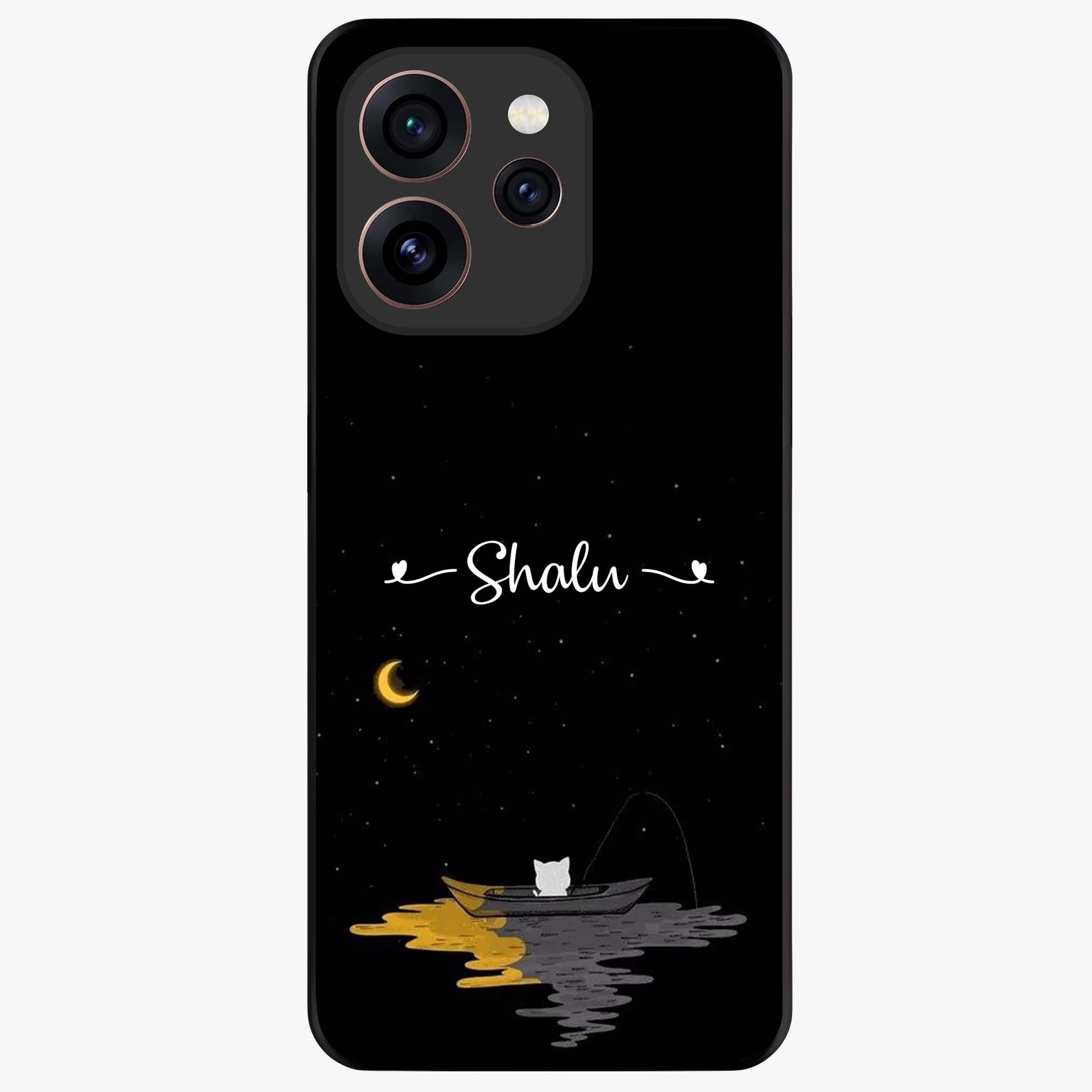 Silent Night Row Glass Case showing flat back view with calm night themed artwork and glossy glass finish.