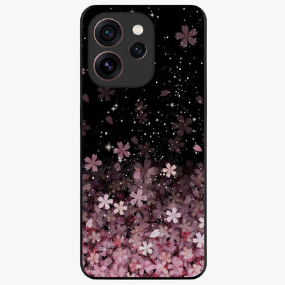 Small Starry Flowers Glass Case showing flat back view with delicate starry floral artwork and glossy glass finish.