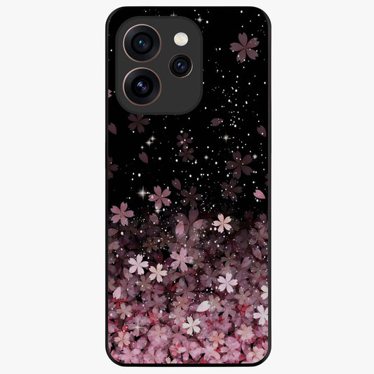 Small Starry Flowers Glass Case showing flat back view with delicate starry floral artwork and glossy glass finish.