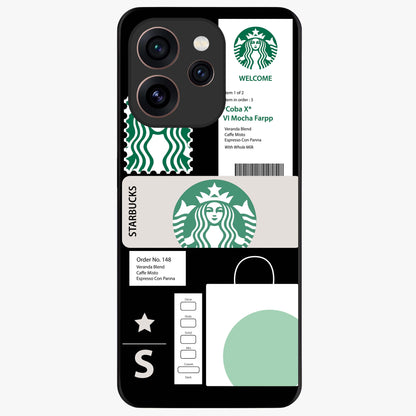 Starbucks Mocha Glass Case showing flat back view with coffee inspired artwork and glossy glass finish.