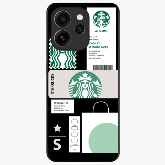 Starbucks Mocha Glass Case showing flat back view with coffee inspired artwork and glossy glass finish.