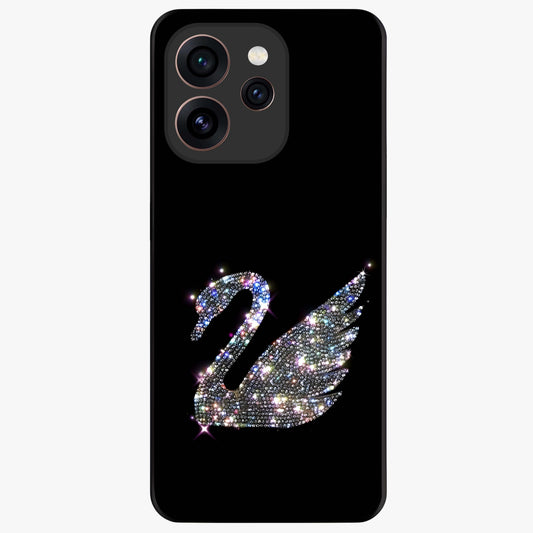 Starlit Swan Grace Glass Case showing flat back view with graceful swan artwork under starry sky and glossy glass finish.