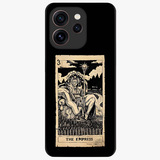 The Empress Glass Case showing flat back view with regal feminine artwork and glossy glass finish.