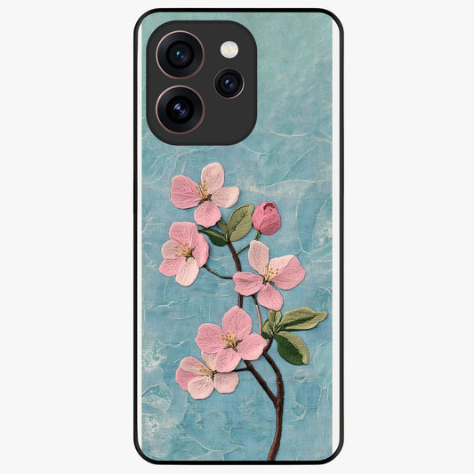 Threaded Blossom Breeze Glass Case showing flat back view with delicate blossom artwork and glossy glass finish.