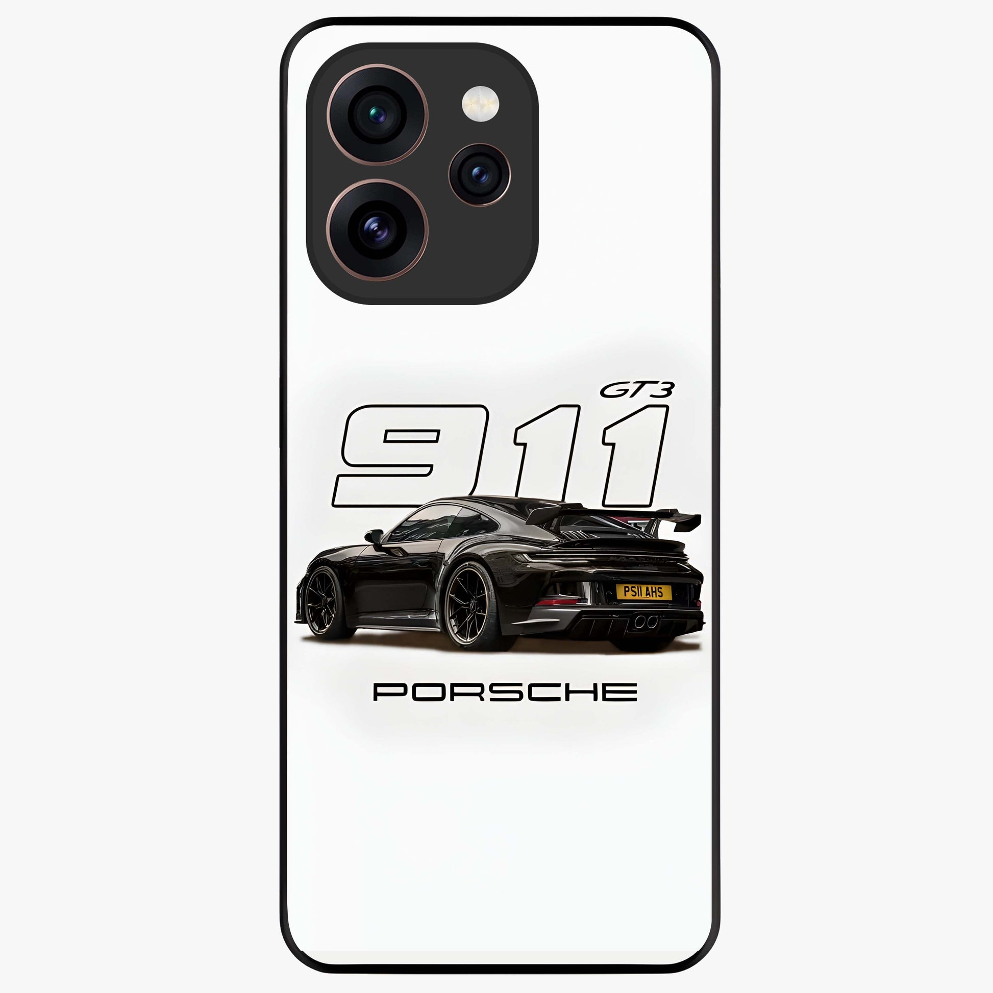 Turbo Legacy Icon Glass Case showing flat back view with iconic sports car inspired artwork and glossy glass finish.