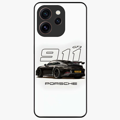 Turbo Legacy Icon Glass Case showing flat back view with iconic sports car inspired artwork and glossy glass finish.