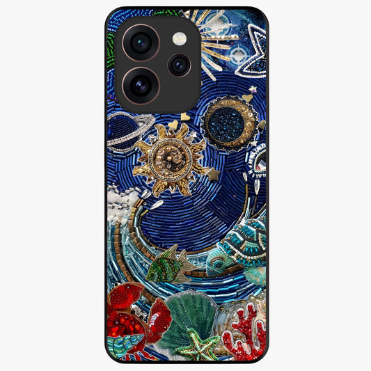 Universe Underwater Spark Glass Case showing flat back view with cosmic underwater themed artwork and glossy glass finish.
