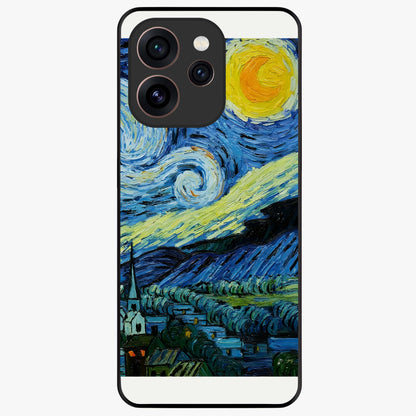 Van Gogh Art Glass Case showing flat back view with classic painterly artwork inspired by Van Gogh style and glossy glass finish.