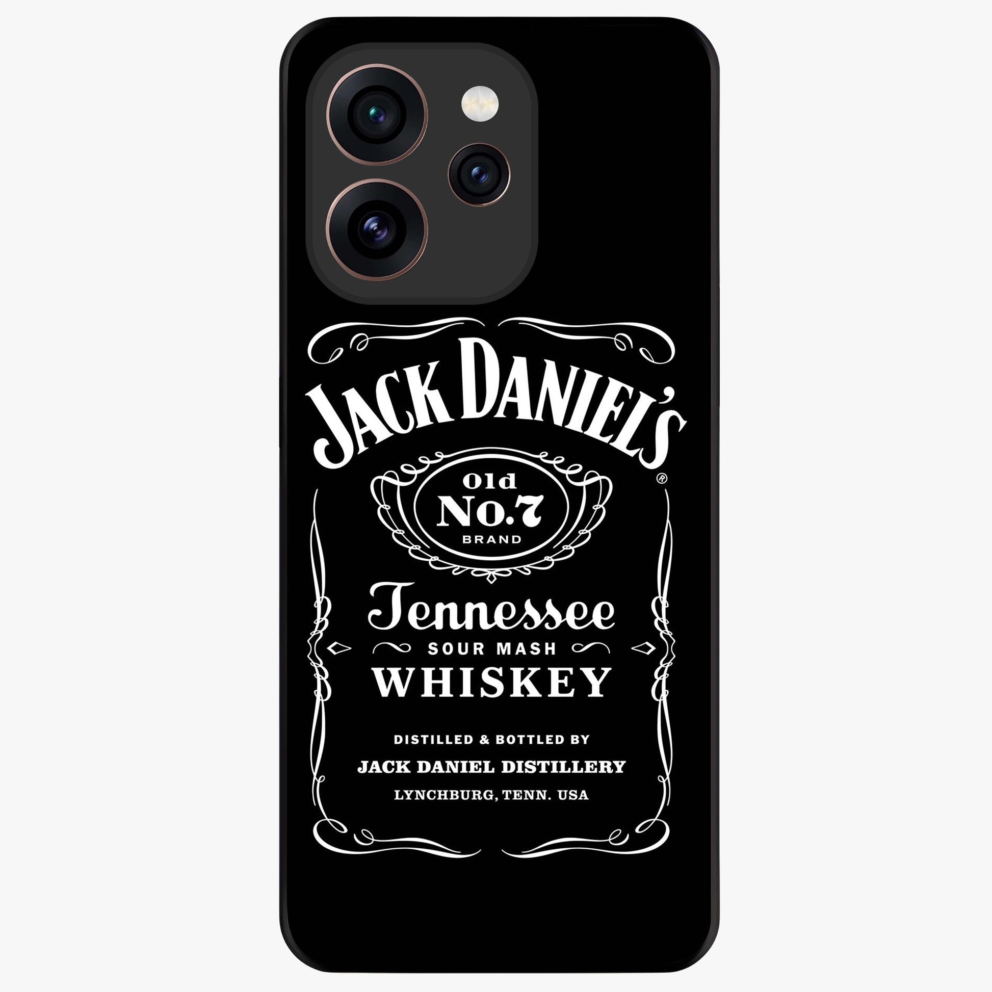 Vintage Whiskey Heritage Glass Case showing flat back view with classic whiskey inspired artwork and glossy glass finish.