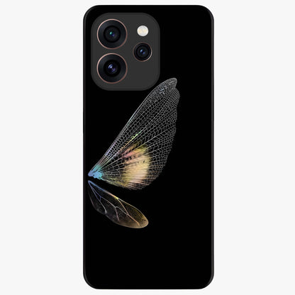 Whispers Of Wings Glass Case showing flat back view with graceful wing inspired artwork and glossy glass finish.