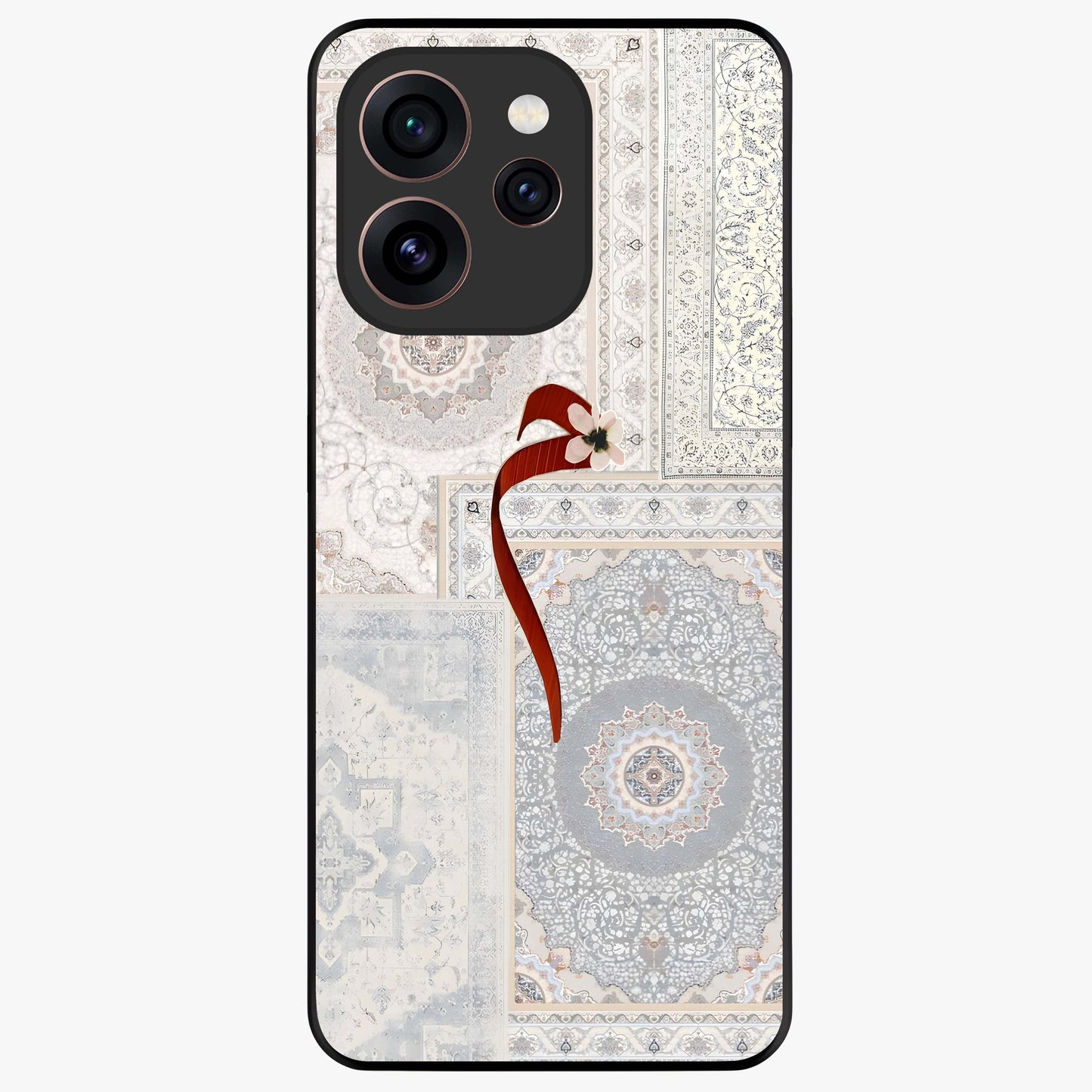 White Aesthetic Bow Glass Case showing flat back view with minimal bow artwork and glossy glass finish.