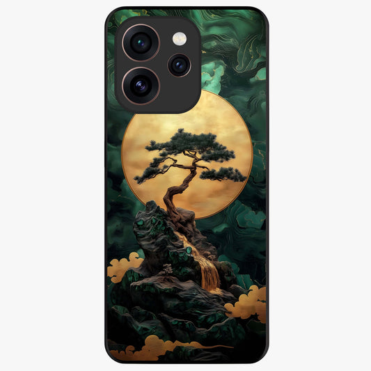 Zen Moon Rise Glass Case showing flat back view with calm moonrise artwork and glossy glass finish.
