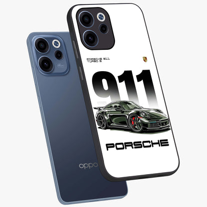 911 Turbo Dominance Glass Case displayed in premium angled mockup highlighting sporty car illustration and sleek glass surface.