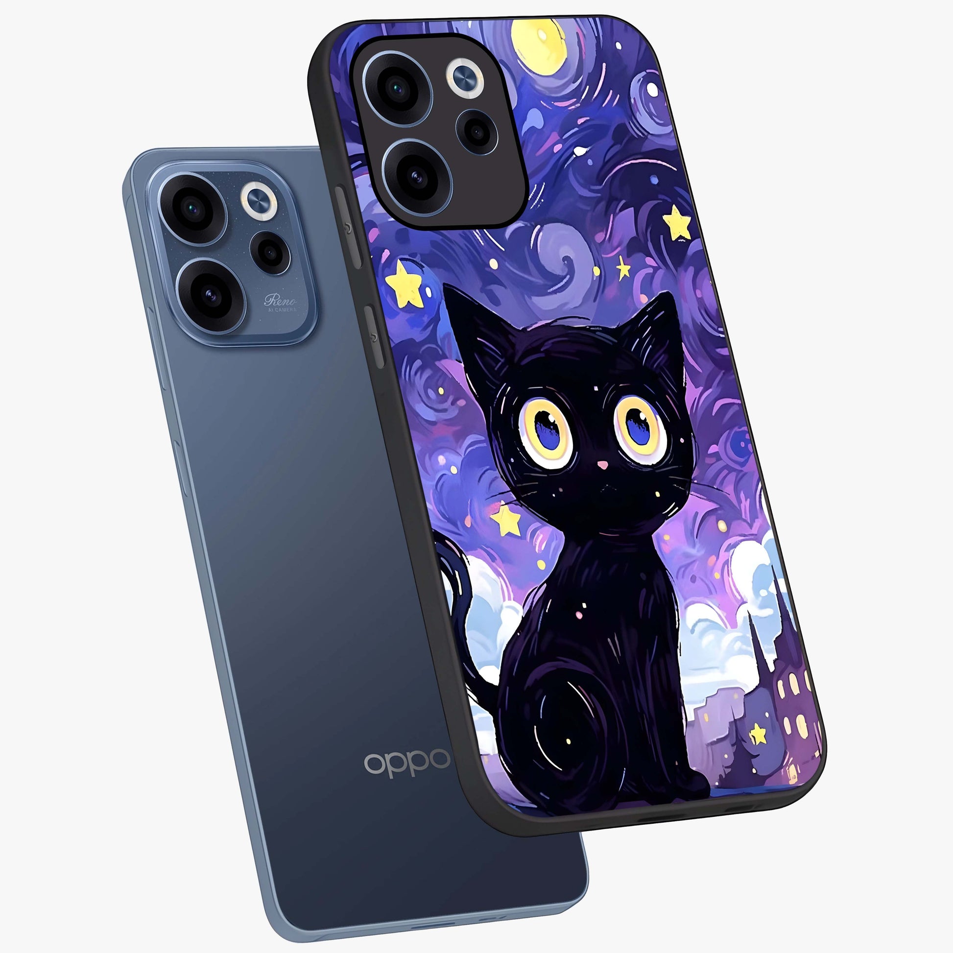 Abstract Cat Art Glass Case displayed in angled mockup highlighting modern abstract cat artwork and sleek glass surface.