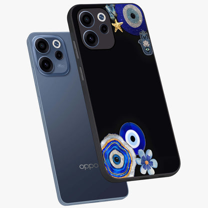 Aesthetic Blue Evil Eye Glass Case displayed in angled mockup highlighting blue evil eye symbol and spiritual aesthetic design.