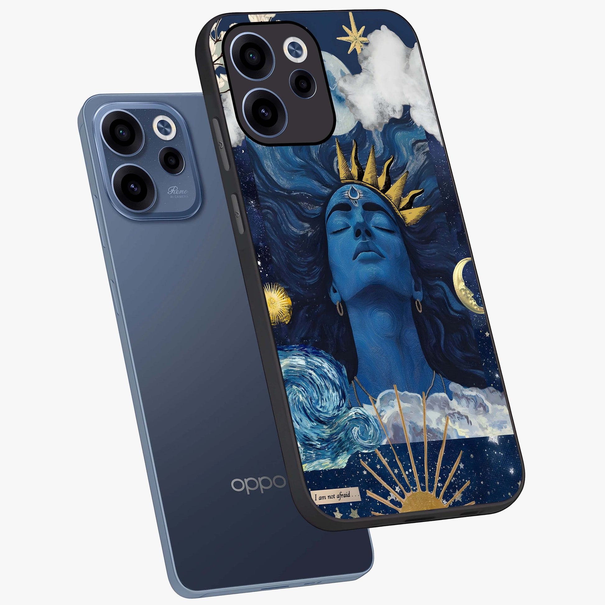 Aesthetic Lord Shiva Glass Case displayed in angled mockup highlighting spiritual Shiva illustration and sacred aesthetic design.