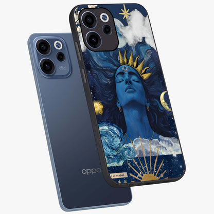 Aesthetic Lord Shiva Glass Case displayed in angled mockup highlighting spiritual Shiva illustration and sacred aesthetic design.