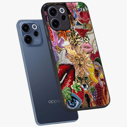 Beaded Fashion Jungle Glass Case displayed in angled mockup highlighting colorful fashion bead design and artistic pattern.