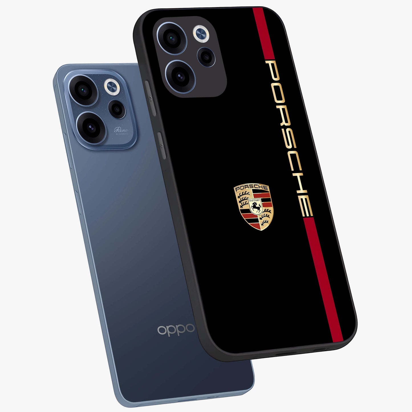 Black Minimal Porsche Glass Case displayed in angled mockup highlighting modern minimal car illustration and clean aesthetic design.