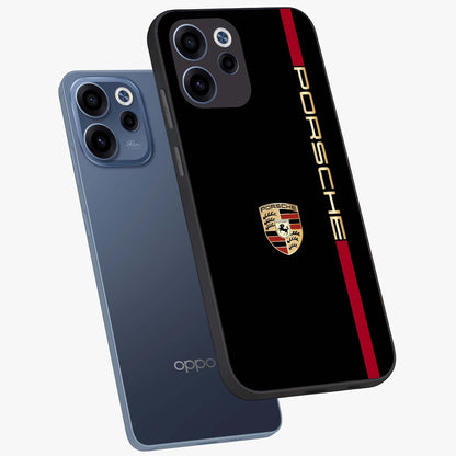 Black Minimal Porsche Glass Case displayed in angled mockup highlighting modern minimal car illustration and clean aesthetic design.