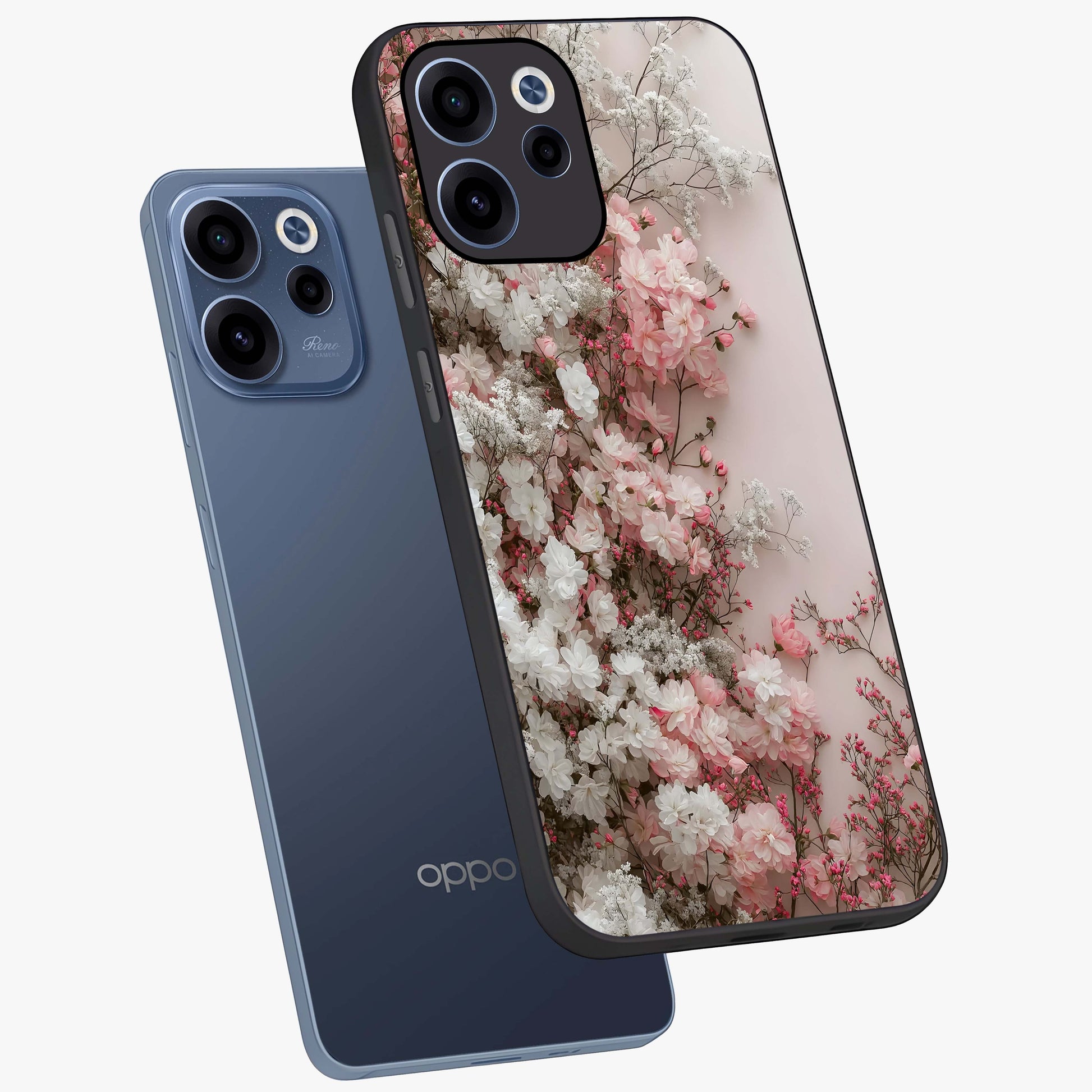 Blush Blossom Cloud Glass Case displayed in angled mockup highlighting soft cloud and blossom design with pastel aesthetic.