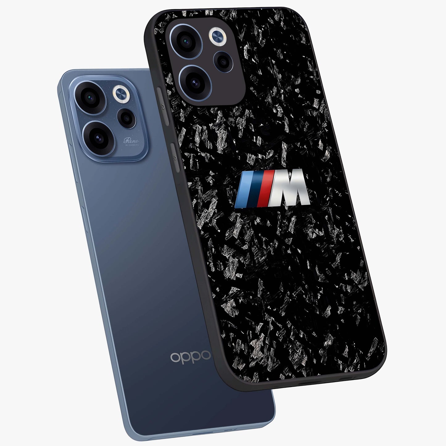 Carbon Speed Mark Glass Case displayed in angled mockup highlighting racing inspired carbon design and sleek aesthetic style.