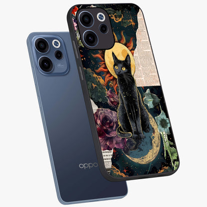 Celestial Black Cat Glass Case displayed in angled mockup highlighting cosmic black cat design with celestial aesthetic.