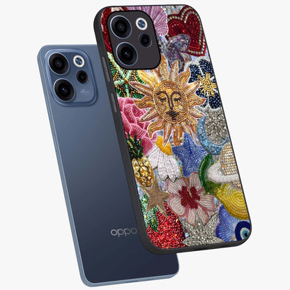 Celestial Floral and Playful Glass Case displayed in angled mockup highlighting playful floral design with dreamy celestial elements.