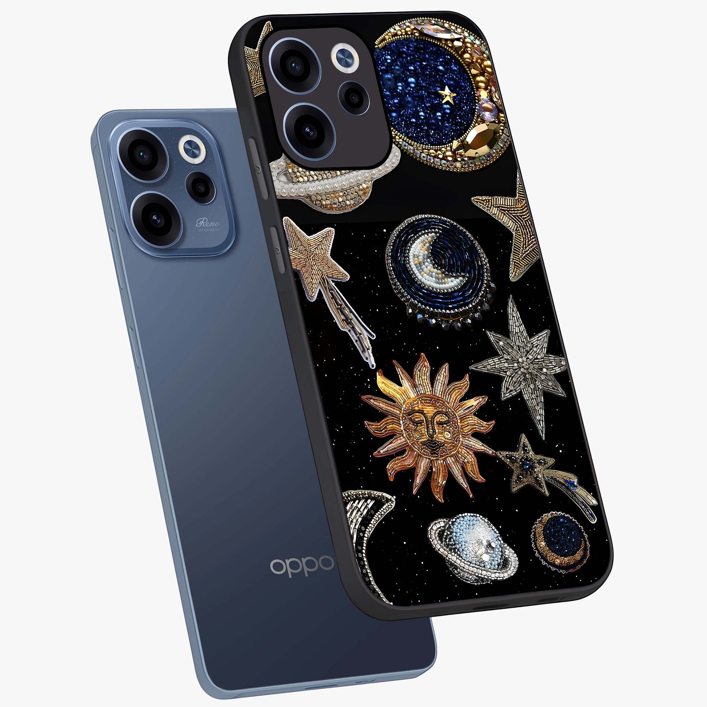 Celestial Gem Constellations Glass Case displayed in angled mockup highlighting gemstone inspired constellation design.