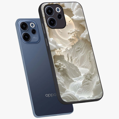 Celestial Origami Glass Case displayed in angled mockup highlighting geometric origami design with cosmic aesthetic theme.