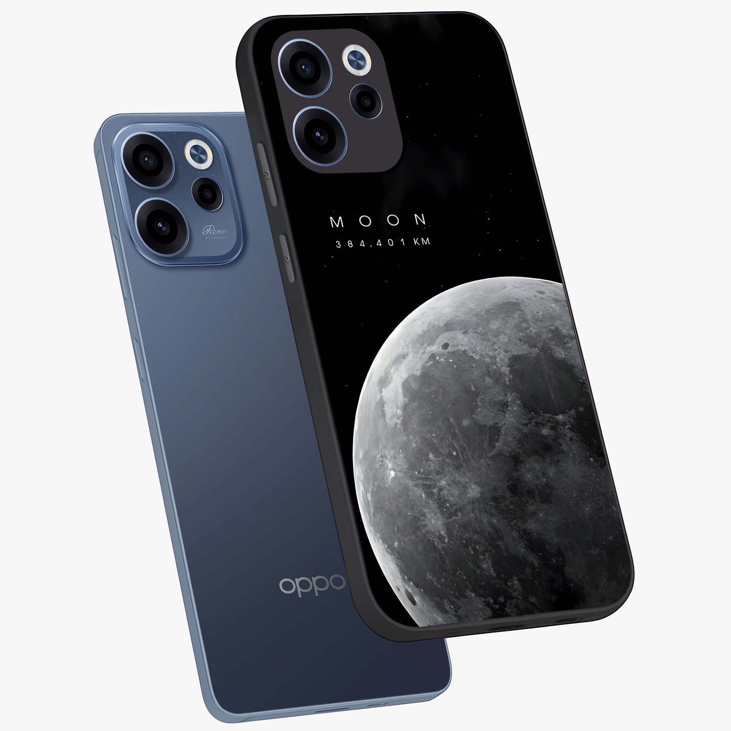 Cosmic Moon Glow Glass Case displayed in angled mockup highlighting celestial moon design with cosmic aesthetic theme.