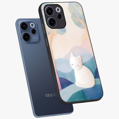 Cotton Dream Cat Glass Case displayed in angled mockup highlighting cute feline illustration with pastel aesthetic style.