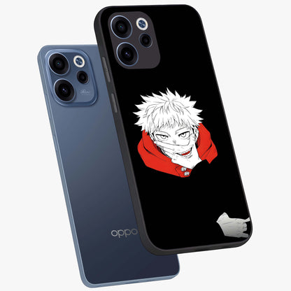 Crimson Chaos Smile Glass Case displayed in angled mockup highlighting edgy crimson smile design with graphic aesthetic.