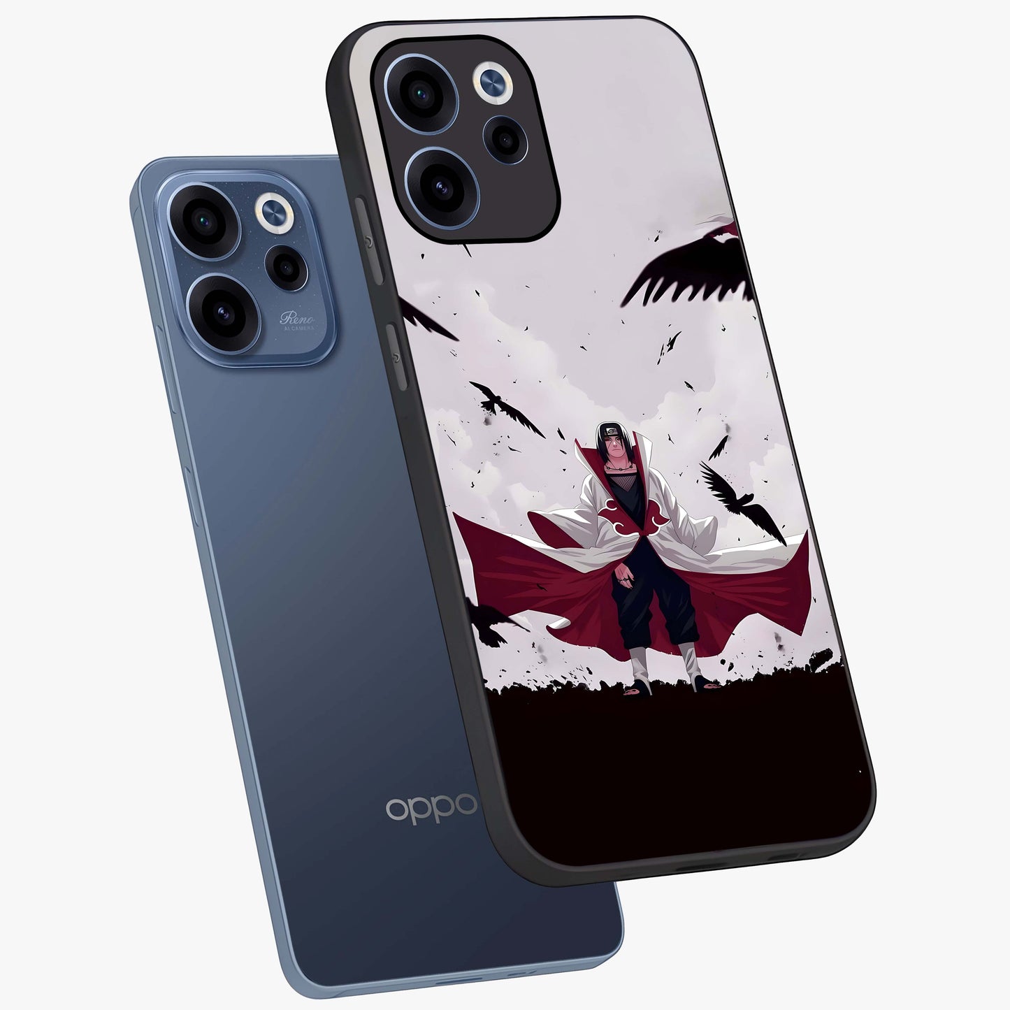 Crimson Crow Ascension Glass Case displayed in angled mockup highlighting powerful crow illustration with dark crimson aesthetic.