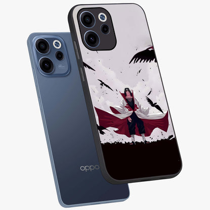 Crimson Crow Ascension Glass Case displayed in angled mockup highlighting powerful crow illustration with dark crimson aesthetic.