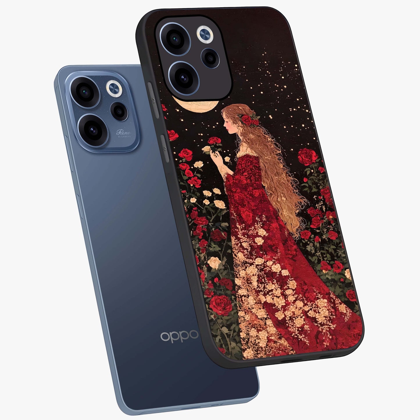 Crimson Dreams Glass Case displayed in angled mockup highlighting soft crimson aesthetic design with artistic theme.