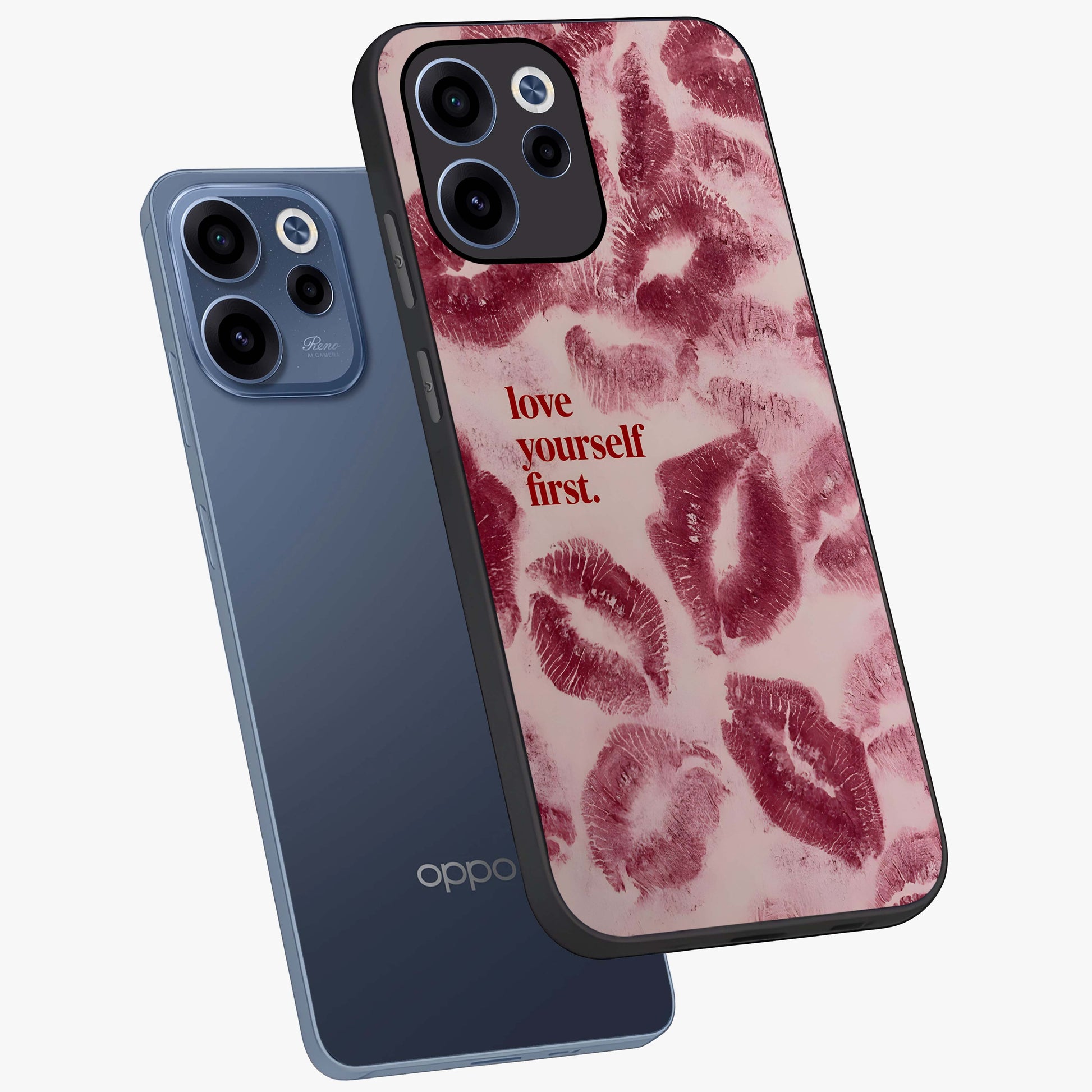 Crimson Kiss Love Glass Case displayed in angled mockup highlighting bold love inspired design with modern aesthetic style.