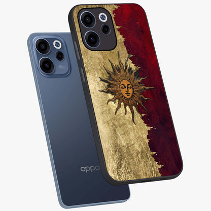 Crimson Sun Majesty Glass Case displayed in angled mockup highlighting majestic crimson sun design with bold aesthetic style.