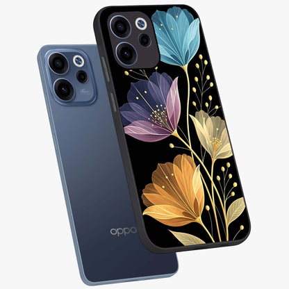 Delicate Multicolor Flowers Glass Case displayed in angled mockup highlighting colorful flower pattern with soft aesthetic style.