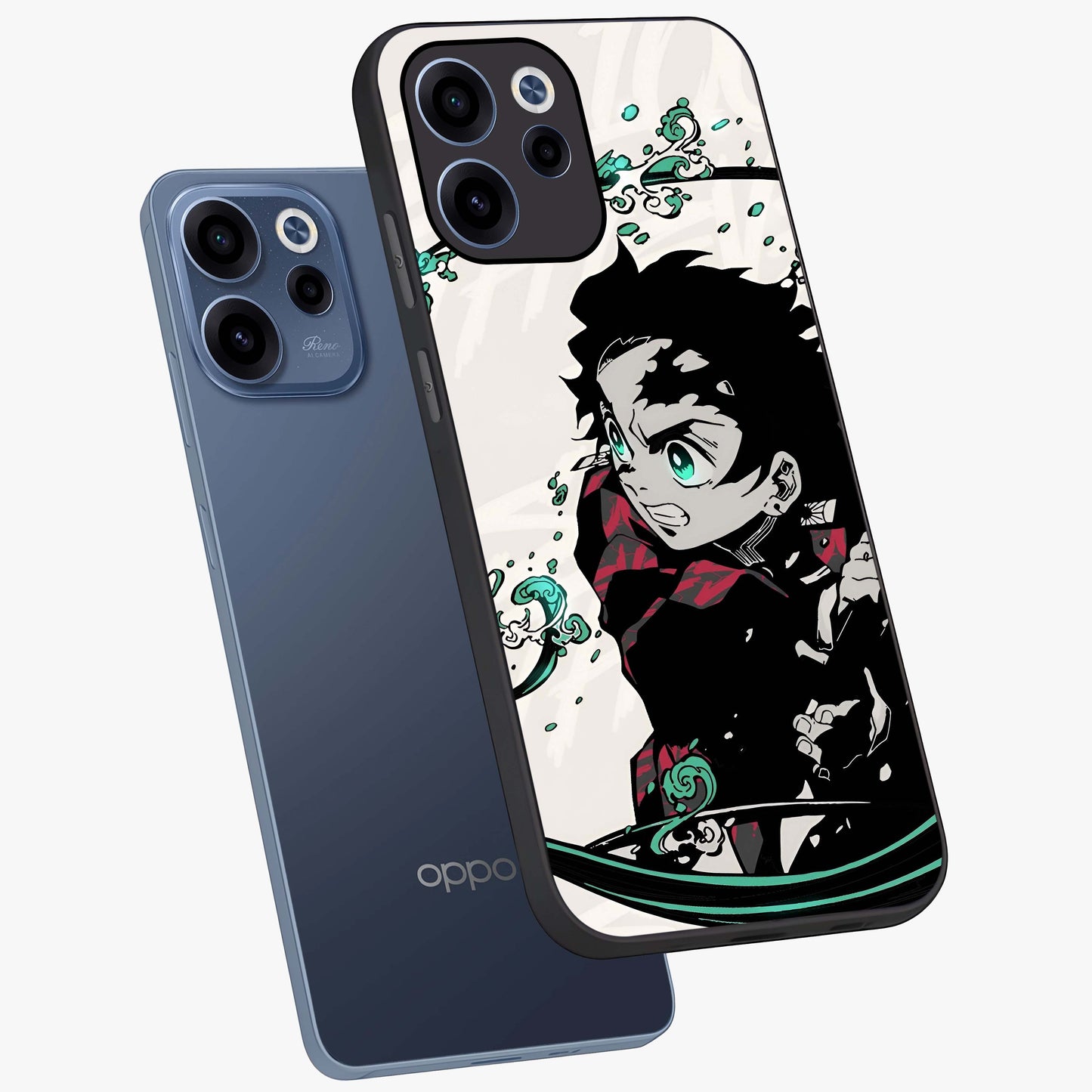 Demon Slayer Glass Case displayed in angled mockup highlighting dramatic anime character design with action aesthetic.
