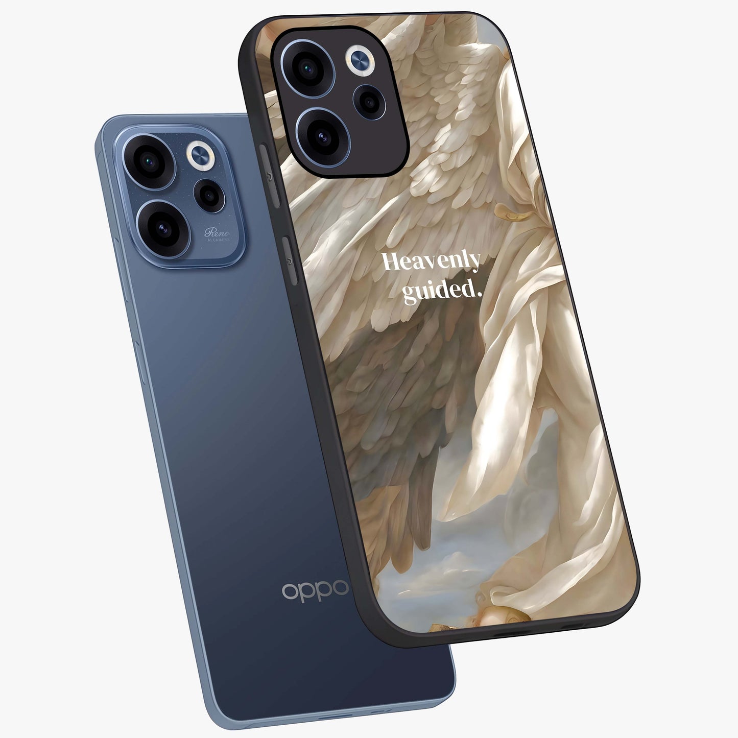 Divine Winged Grace Glass Case displayed in angled mockup highlighting graceful wing design with divine aesthetic style.