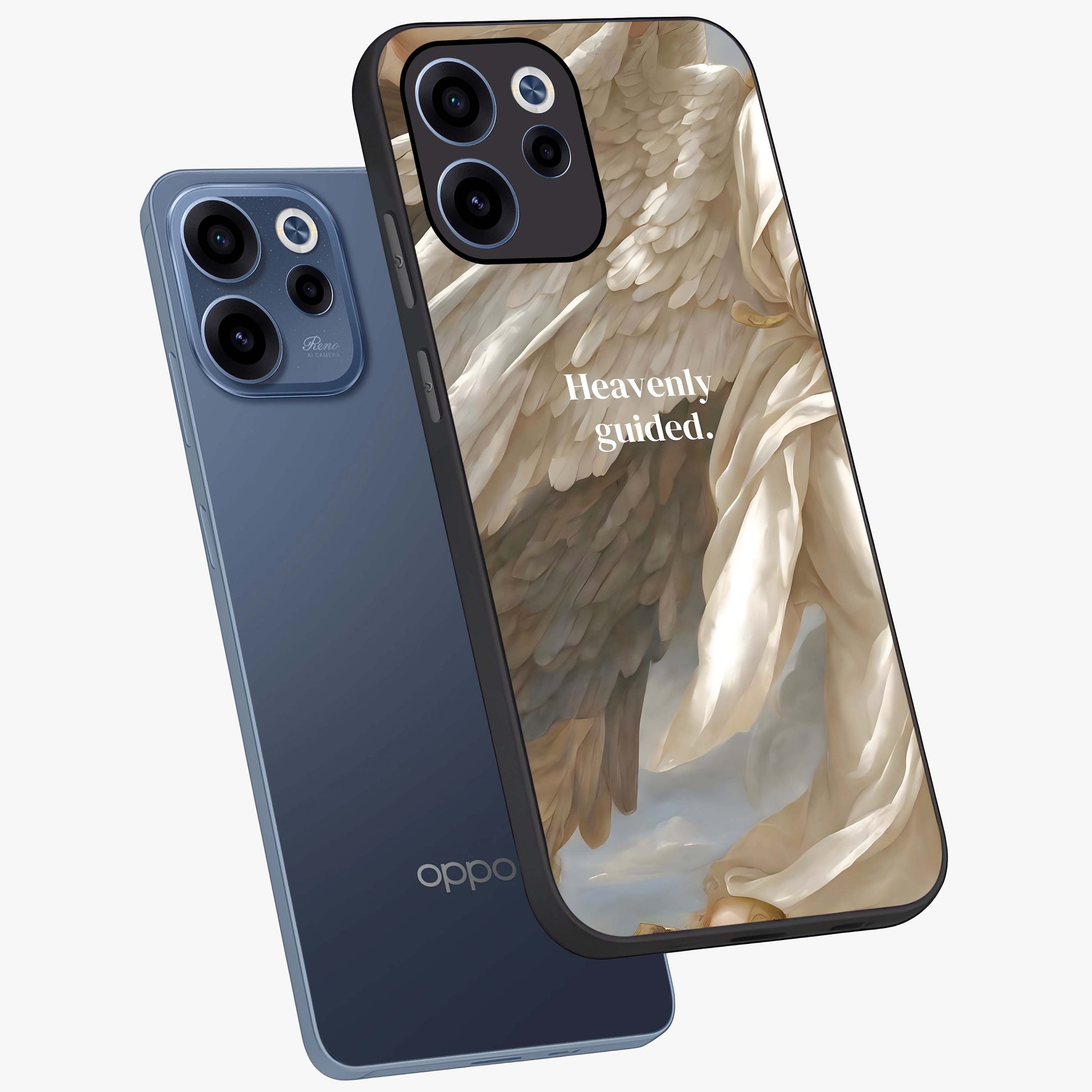 Divine Winged Grace Glass Case displayed in angled mockup highlighting graceful wing design with divine aesthetic style.