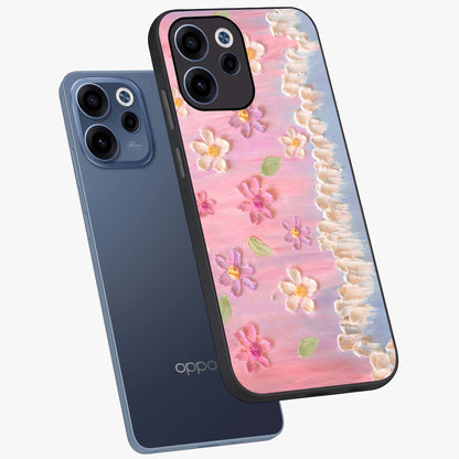 Dreamy Painted Garden Glass Case displayed in angled mockup highlighting colorful garden illustration with dreamy aesthetic style.