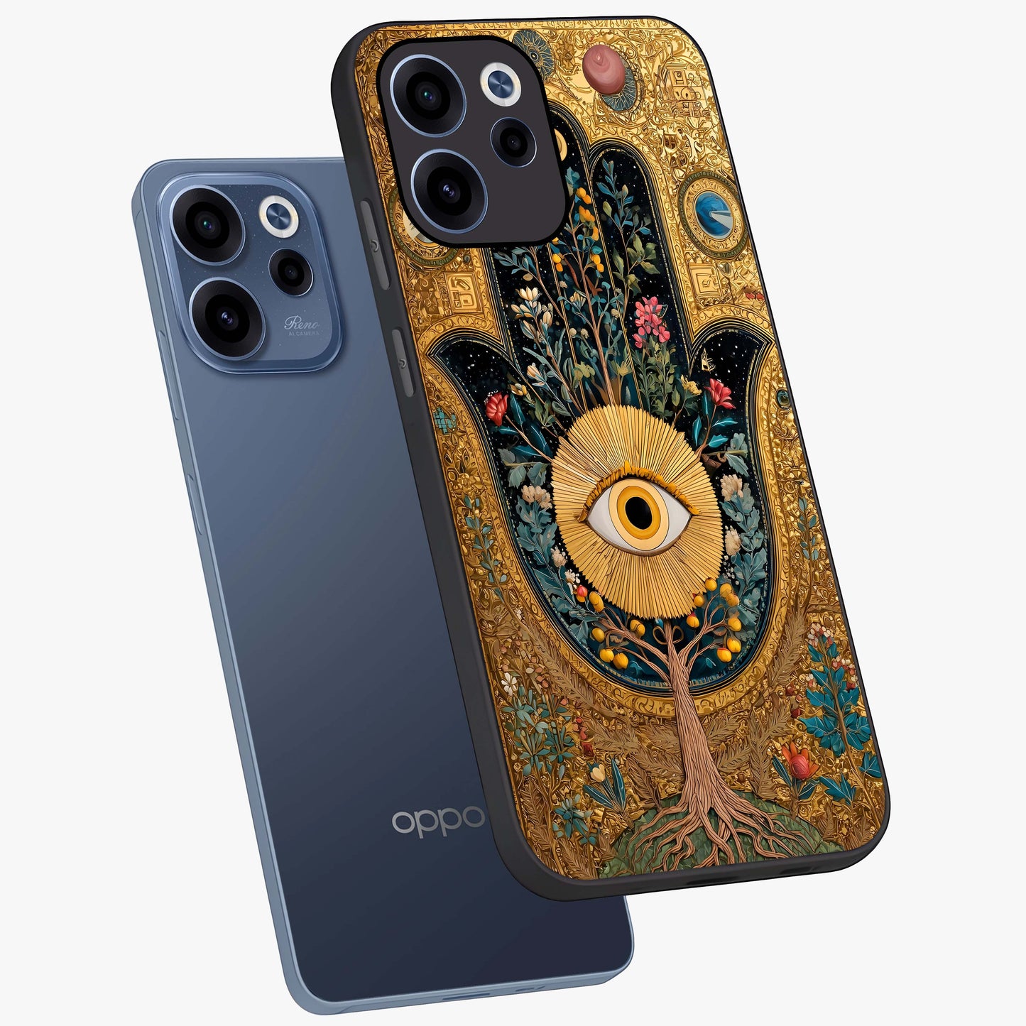 Ethereal Evil Eye Glass Case displayed in angled mockup highlighting protective evil eye symbol with spiritual aesthetic design.
